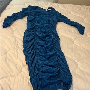 Zara Blue Asymmetrical Ruched Bodycon Dress